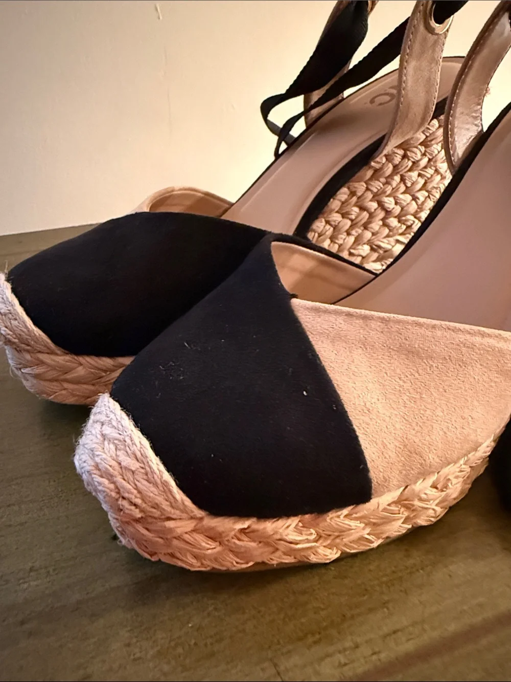 Women’s Black and Tan Espadrille Wedge Sandals